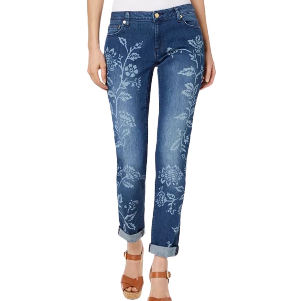 Michael Kors Floral-Print Cropped Dillon Relaxed Jeans